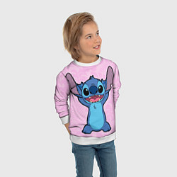 Свитшот детский Stitch on a pink background, цвет: 3D-белый — фото 2