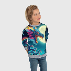 Свитшот детский Японский свирепый дракон на фоне луны, цвет: 3D-меланж — фото 2