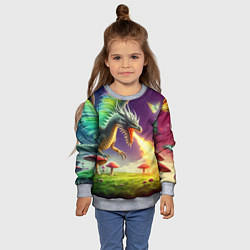 Свитшот детский Огнедышащий дракон на грибной поляне, цвет: 3D-меланж — фото 2