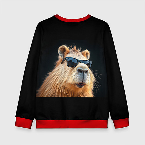 Детский свитшот Капибара на темном фоне / 3D-Красный – фото 2
