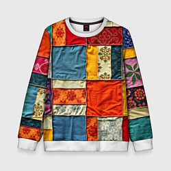 Свитшот детский Пэчворк из ярких тканей, цвет: 3D-белый