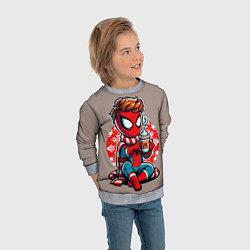 Свитшот детский Новогодний человек-паук с горячим шоколадом, цвет: 3D-меланж — фото 2
