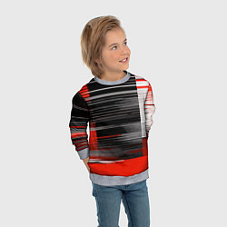 Свитшот детский Белые вертикальные полосы на чёрно-красном фоне, цвет: 3D-меланж — фото 2