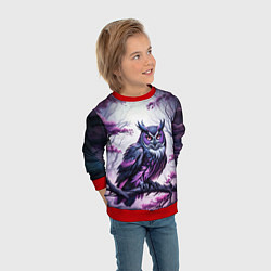 Свитшот детский Черно фиолетовая сова сидит на ветке, цвет: 3D-красный — фото 2