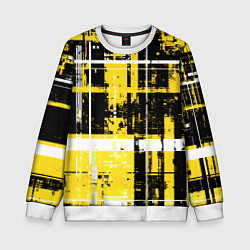 Свитшот детский Жёлто-белый гранж на чёрном фоне, цвет: 3D-белый