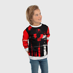Свитшот детский Красно-белый гранж на чёрном фоне, цвет: 3D-белый — фото 2