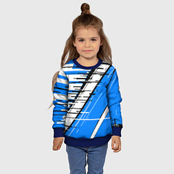 Свитшот детский Чёрно-белые глитч полосы на синем фоне, цвет: 3D-синий — фото 2
