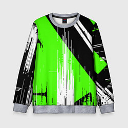 Свитшот детский Вертикальные чёрные линии на зелёно-белом фоне, цвет: 3D-меланж
