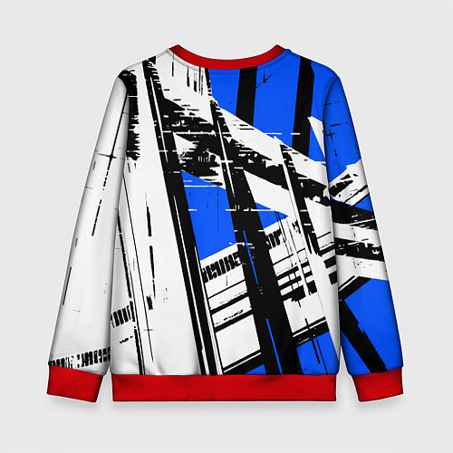 Детский свитшот Чёрно-белые абстрактные линии на синем фоне / 3D-Красный – фото 2