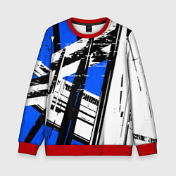 Свитшот детский Чёрно-белые абстрактные линии на синем фоне, цвет: 3D-красный