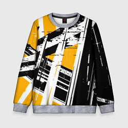 Свитшот детский Чёрно-белые абстрактные линии на жёлтом фоне, цвет: 3D-меланж