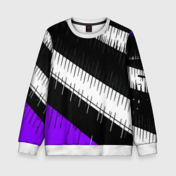 Свитшот детский Диагональные чёрно-белые полосы на фиолетовом фоне, цвет: 3D-белый