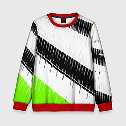 Детский свитшот Диагональные чёрно-белые полосы на зелёном фоне