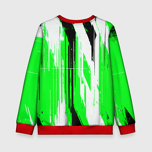 Детский свитшот Вертикальные чёрно-белые линии на зелёном фоне / 3D-Красный – фото 2