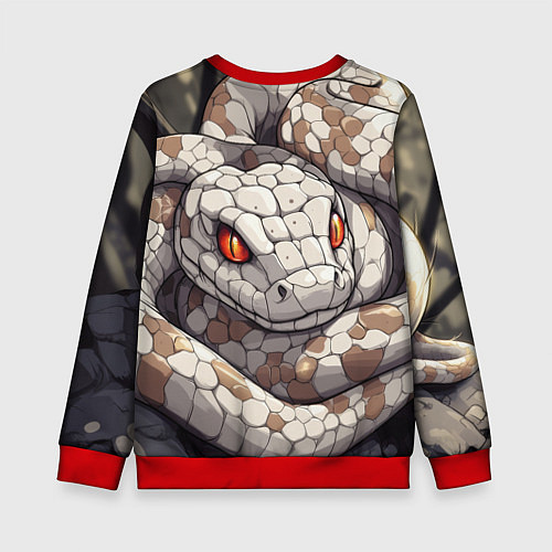 Детский свитшот Бежевая змея с красными глазами / 3D-Красный – фото 2