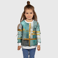 Свитшот детский Узоры акварелью бирюзового и золотого цвета, цвет: 3D-белый — фото 2