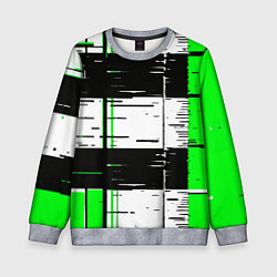 Свитшот детский Зелёные и чёрные полосы на белом фоне, цвет: 3D-меланж
