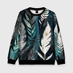 Свитшот детский Перья и листья, цвет: 3D-черный