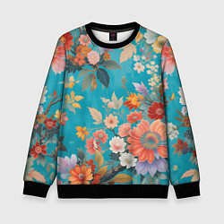 Свитшот детский Цветочки на голубом фоне, цвет: 3D-черный
