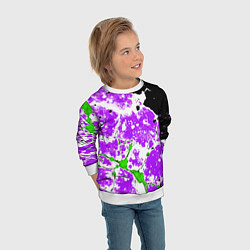 Свитшот детский Зелёно-фиолетовая абстракция на чёрном фоне, цвет: 3D-белый — фото 2