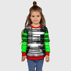 Свитшот детский Горизонтальные чёрные линии на бело-зелёном фоне, цвет: 3D-красный — фото 2