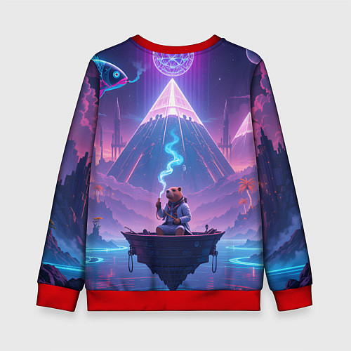 Детский свитшот Психоделическая капибара / 3D-Красный – фото 2