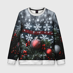 Свитшот детский Новогодние снежинки, цвет: 3D-белый