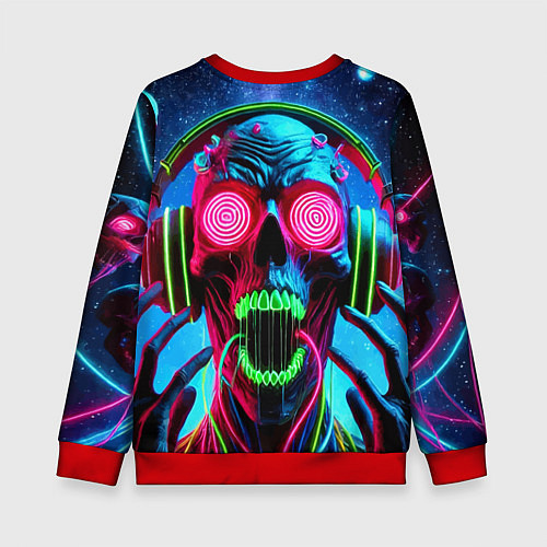 Детский свитшот Metallica - neon skull with headphones / 3D-Красный – фото 2