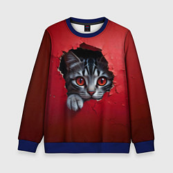 Свитшот детский Выглядывающий котик, цвет: 3D-синий