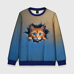 Свитшот детский Выглядывающий котенок, цвет: 3D-синий