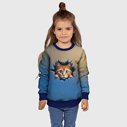 Свитшот детский Выглядывающий котенок, цвет: 3D-синий — фото 2