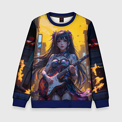 Свитшот детский Аниме девушка с электрогитарой, цвет: 3D-синий