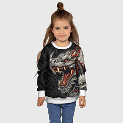 Свитшот детский Дракон в стиле татуировки ирезуми, цвет: 3D-белый — фото 2