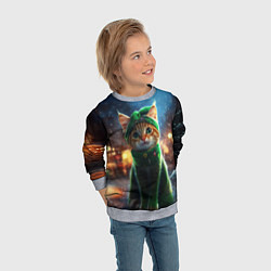 Свитшот детский Зеленый новогодний котик, цвет: 3D-меланж — фото 2