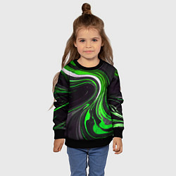 Свитшот детский Волнистые бело-зелёные линии на чёрном фоне, цвет: 3D-черный — фото 2