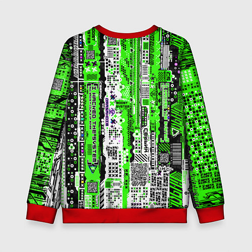 Детский свитшот Киберпанк паттерн зелёный / 3D-Красный – фото 2