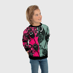 Свитшот детский Маски из игры в кальмара, цвет: 3D-черный — фото 2