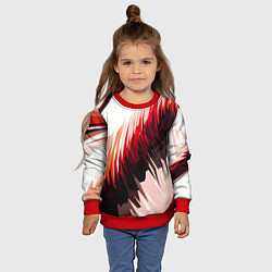 Свитшот детский Чёрно-красные острые полосы на белом фоне, цвет: 3D-красный — фото 2