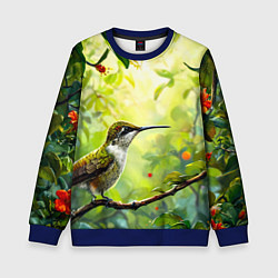 Свитшот детский Колибри в цветах, цвет: 3D-синий