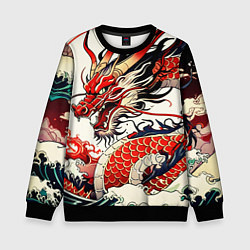 Свитшот детский Красный дракон в японском стиле ирезуми, цвет: 3D-черный