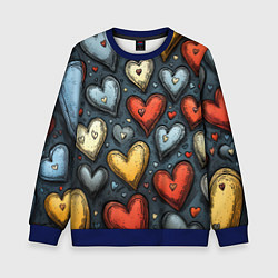 Свитшот детский Разноцветные сердца, цвет: 3D-синий