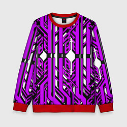 Свитшот детский Чёрно-фиолетовые техно полосы на белом фоне, цвет: 3D-красный