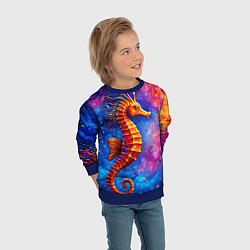 Свитшот детский Морской конек в космосе, цвет: 3D-синий — фото 2
