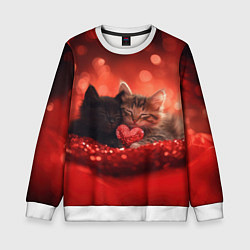 Свитшот детский Влюбленные котята с сердечком, цвет: 3D-белый