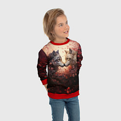 Свитшот детский Волк и волчица в бутонах цветов, цвет: 3D-красный — фото 2