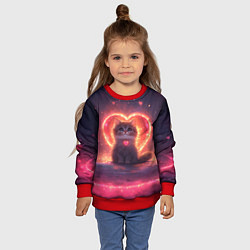 Свитшот детский Котенок и сердце из света, цвет: 3D-красный — фото 2