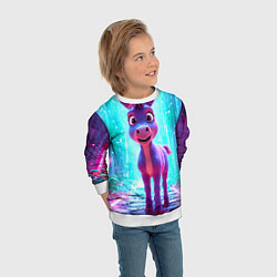 Свитшот детский Ослик в неоновых искрах, цвет: 3D-белый — фото 2