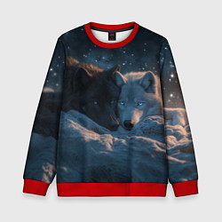 Свитшот детский Влюбленные волки лежат вместе, цвет: 3D-красный