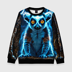 Свитшот детский Лемур и удар молнии, цвет: 3D-черный