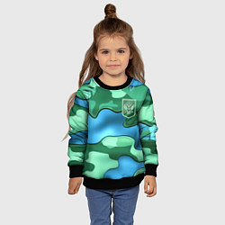 Свитшот детский Зелено-голубой камуфляж и герб РФ, цвет: 3D-черный — фото 2
